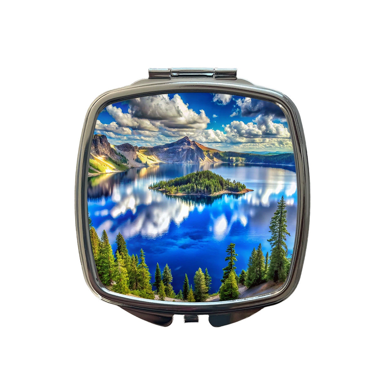 Crater Lake National Park Oregon Watercolor Style Small Travel Purse Handbag Pocket Makeup Compact Mirror