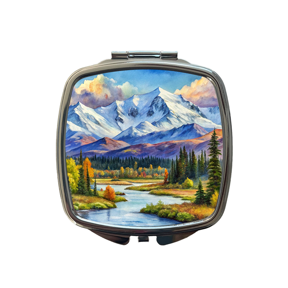 Denali National Park Alaska Watercolor Style Small Travel Purse Handbag Pocket Makeup Compact Mirror