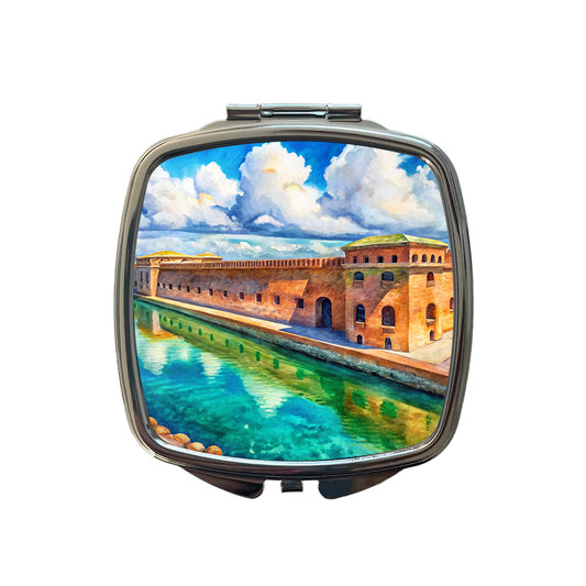 Dry Tortugas National Park Florida Watercolor Style Small Travel Purse Handbag Pocket Makeup Compact Mirror