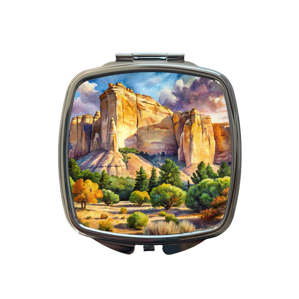 El Morro National Monument New Mexico Watercolor Style Small Travel Purse Handbag Pocket Makeup Compact Mirror