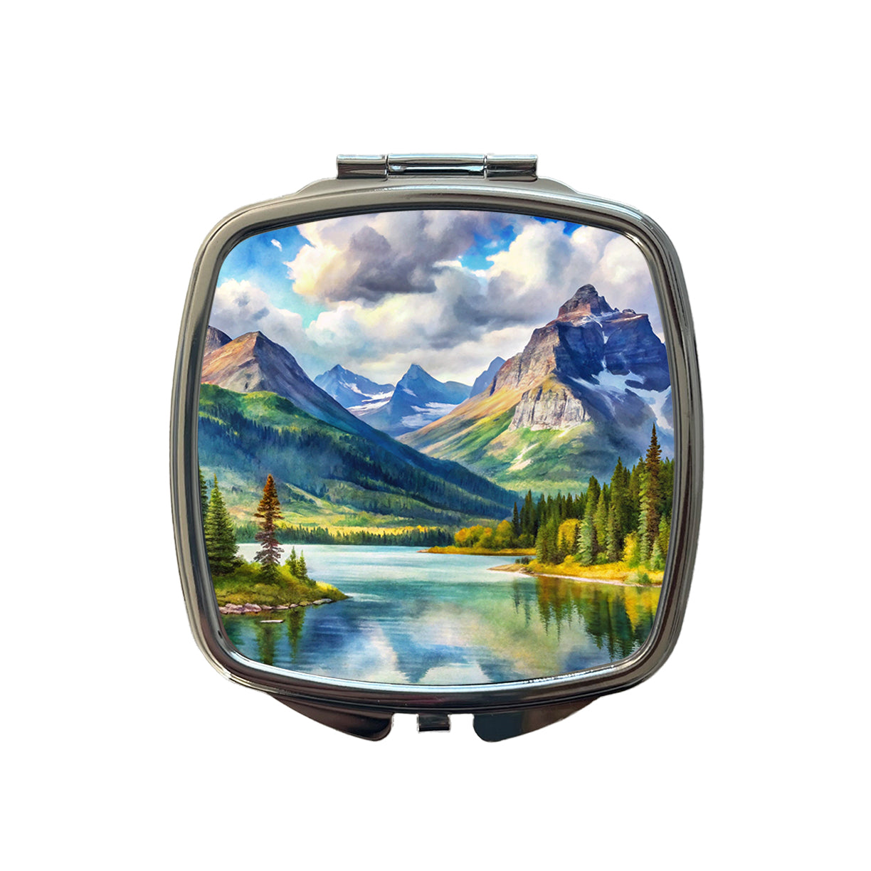 Glacier National Park Montana Watercolor Style Small Travel Purse Handbag Pocket Makeup Compact Mirror