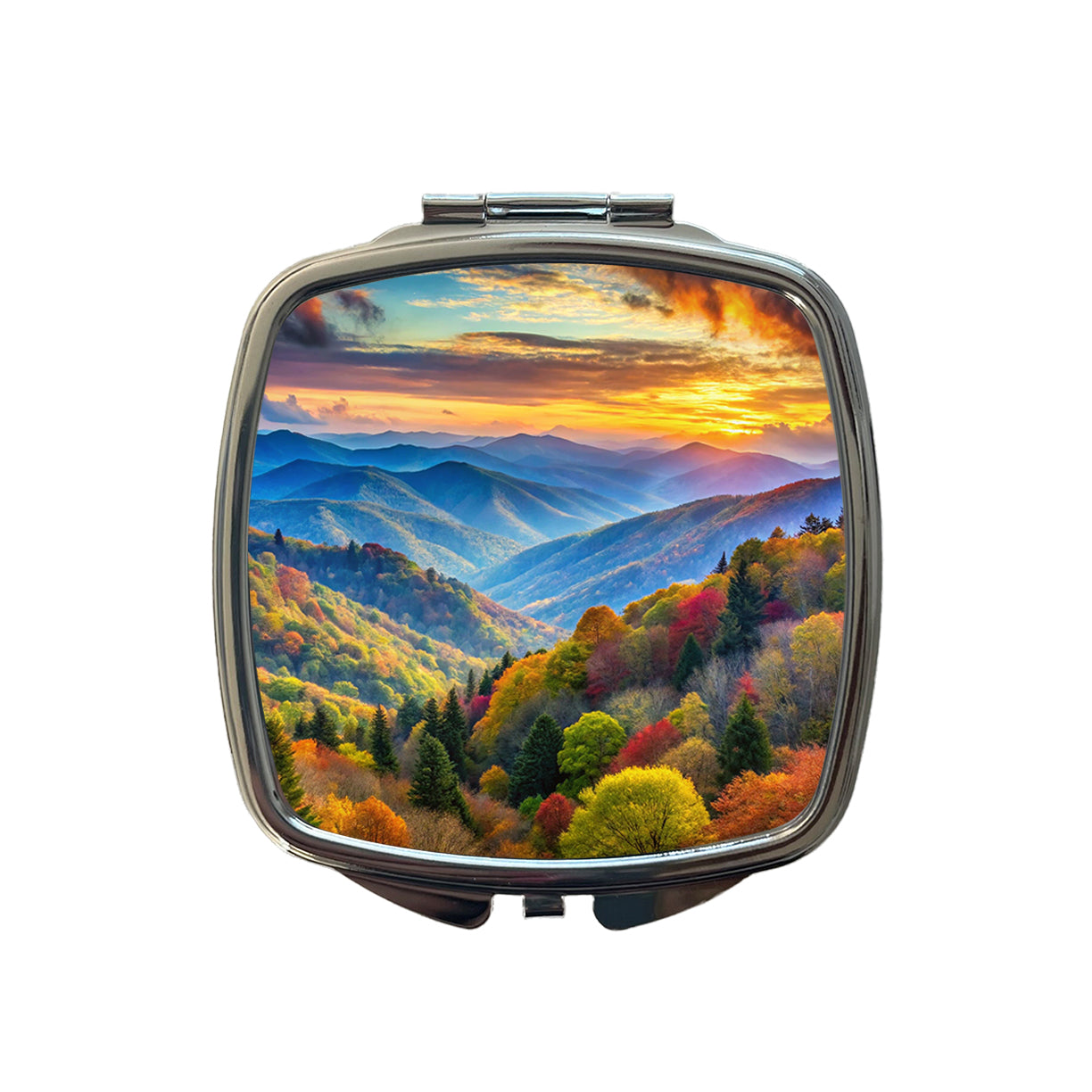 Great Smoky Mountains National Park North Carolina Tennessee Watercolor Style Small Travel Purse Handbag Pocket Makeup Compact Mirror