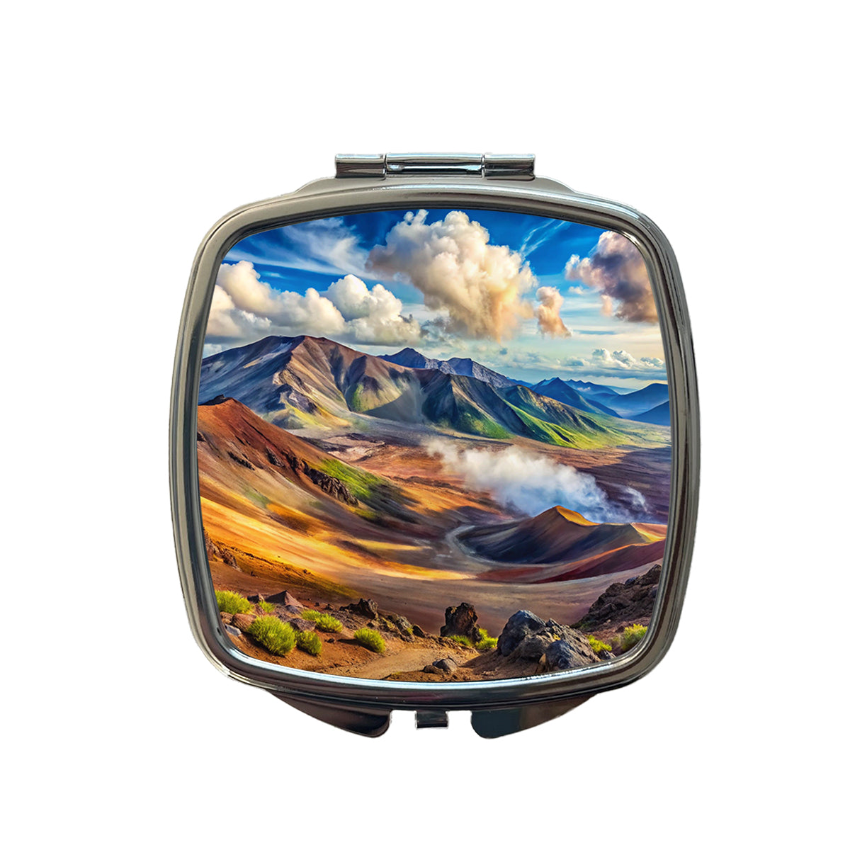 Haleakala National Park Hawaii Watercolor Style Small Travel Purse Handbag Pocket Makeup Compact Mirror