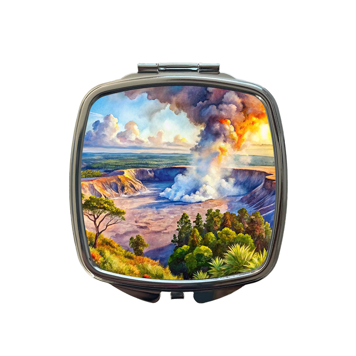 Hawai'i Volcanoes National Park Watercolor Style Small Travel Purse Handbag Pocket Makeup Compact Mirror