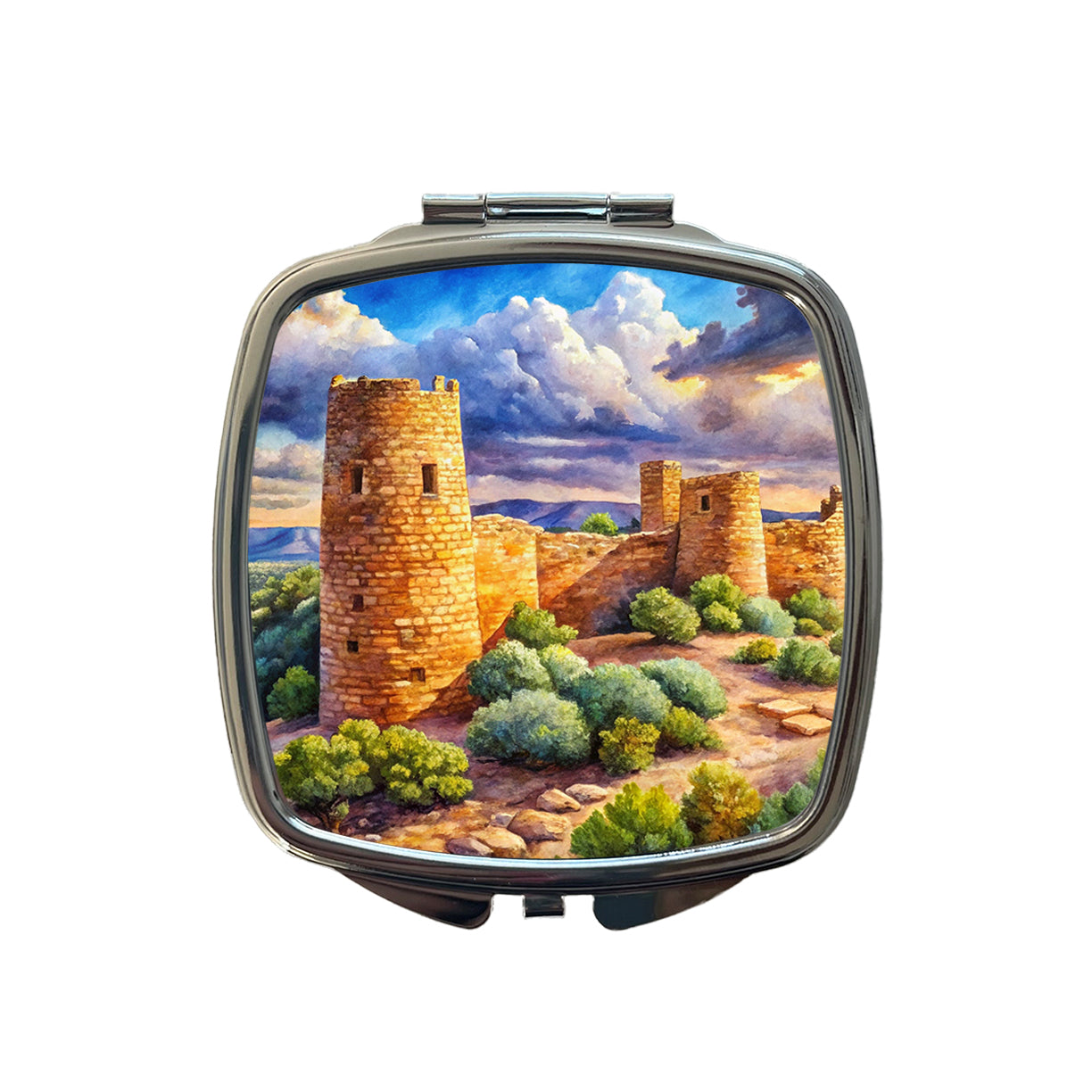 Hovenweep National Monument Colorado, Utah Watercolor Style Small Travel Purse Handbag Pocket Makeup Compact Mirror