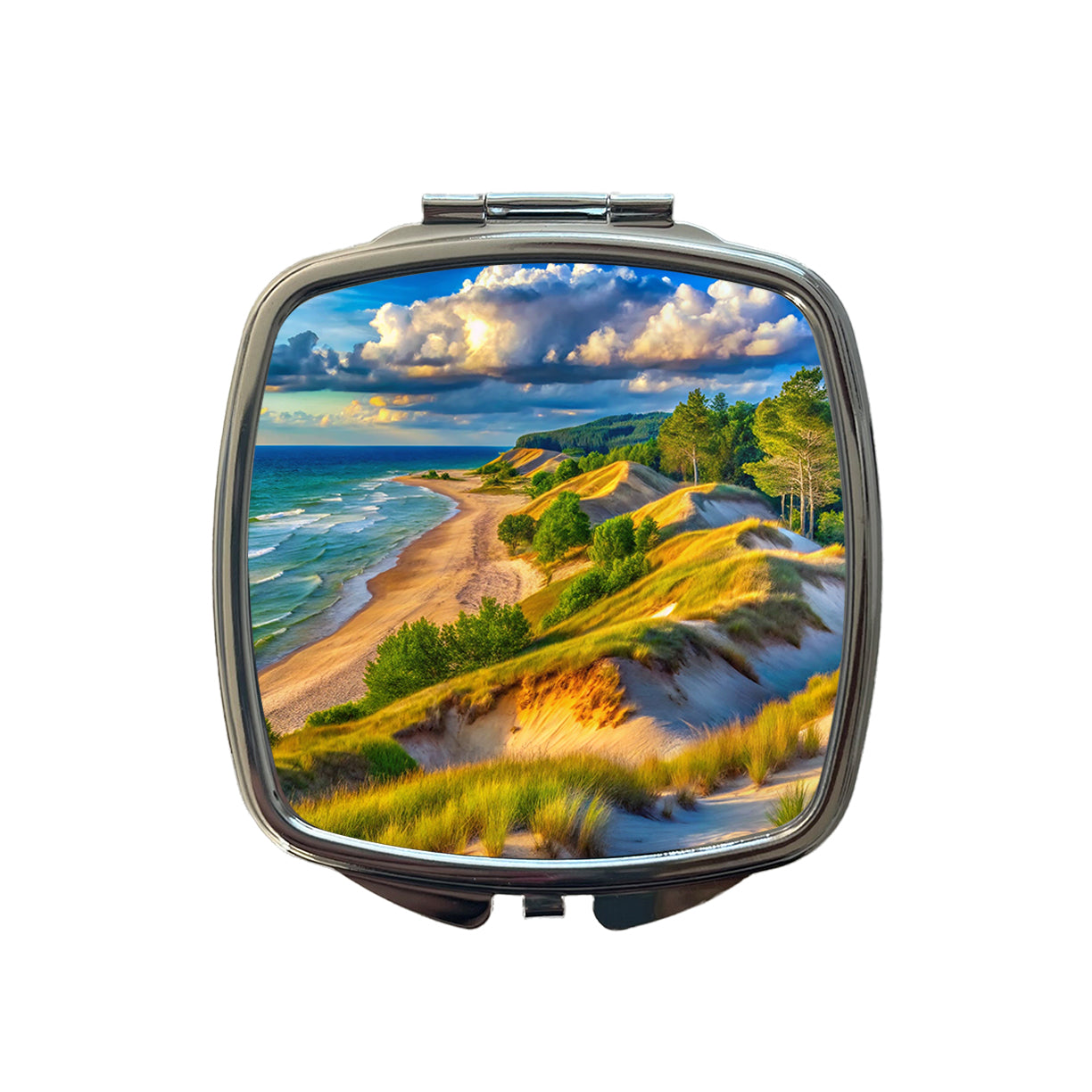 Indiana Dunes National Park Indiana Watercolor Style Small Travel Purse Handbag Pocket Makeup Compact Mirror
