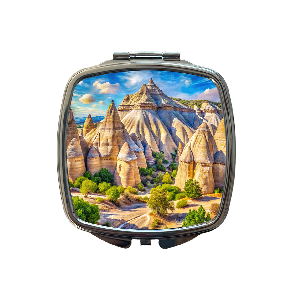 Kasha - Katuwe Tent Rocks National Monument New Mexico Watercolor Style Small Travel Purse Handbag Pocket Makeup Compact Mirror
