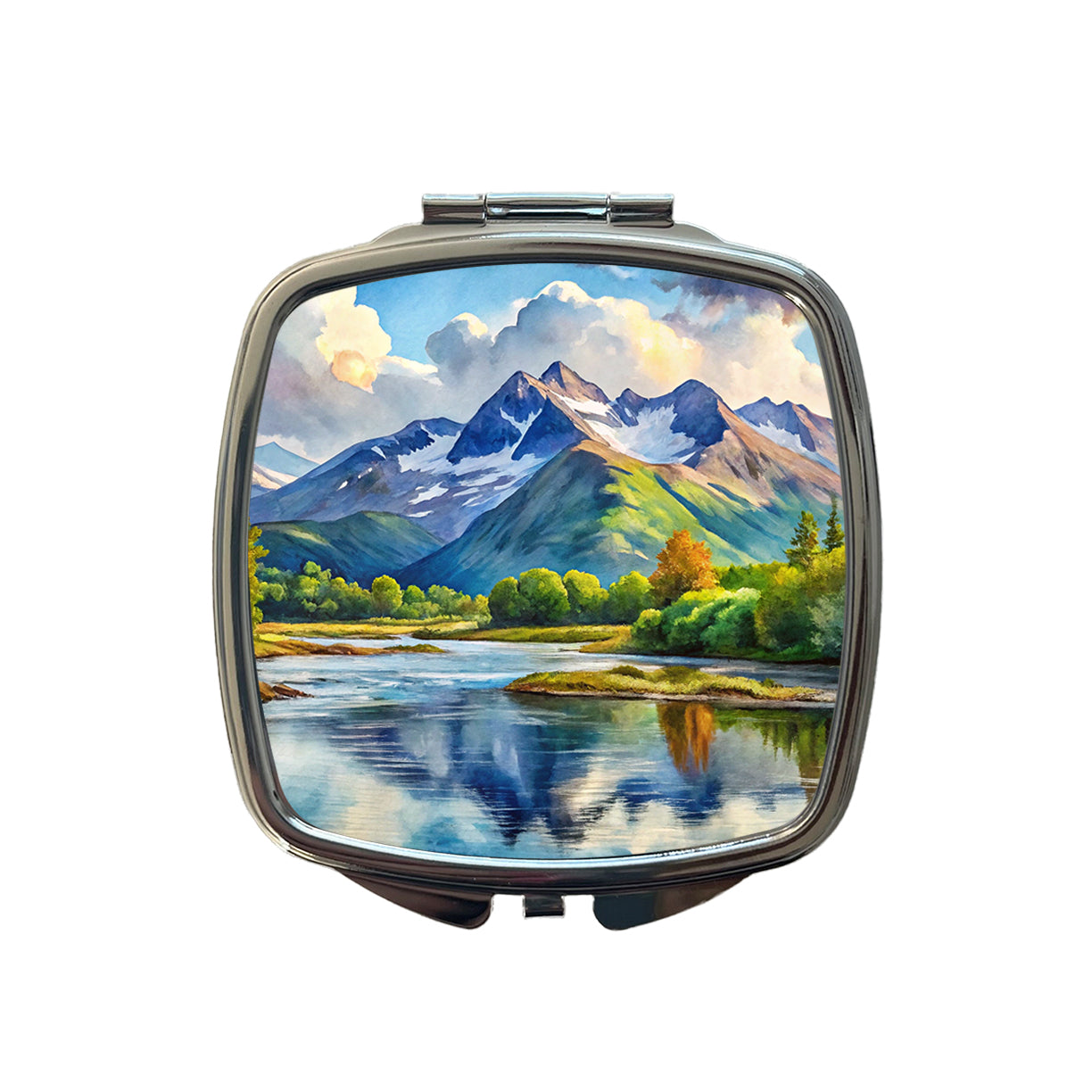 Katmai National Park Alaska Watercolor Style Small Travel Purse Handbag Pocket Makeup Compact Mirror