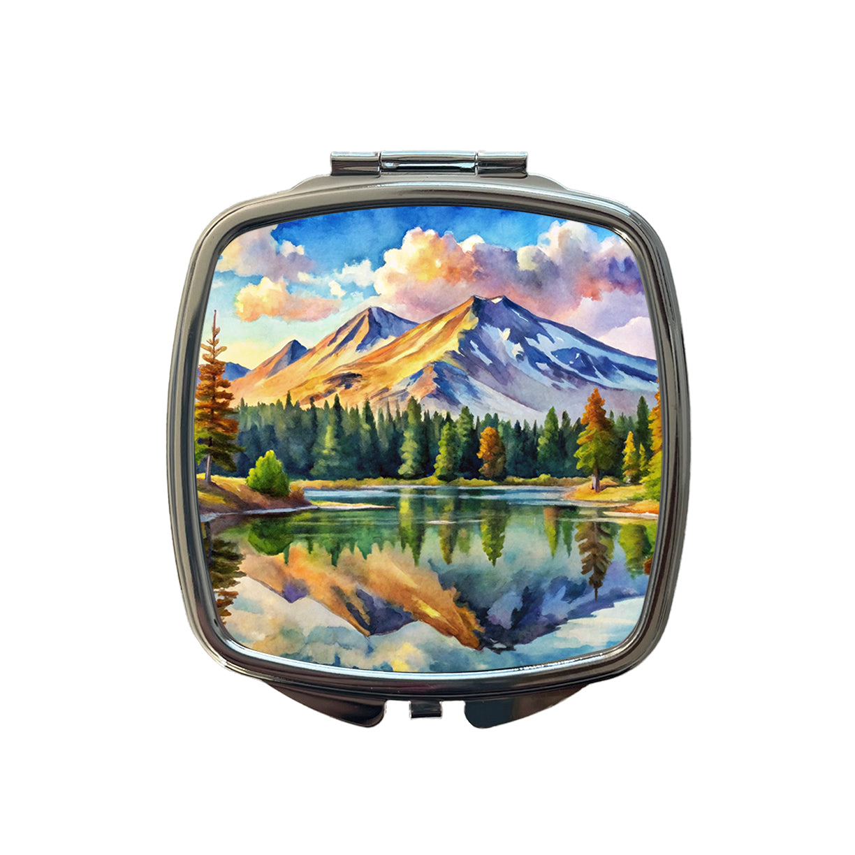 Lassen Volcanic National Park California Watercolor Style Small Travel Purse Handbag Pocket Makeup Compact Mirror