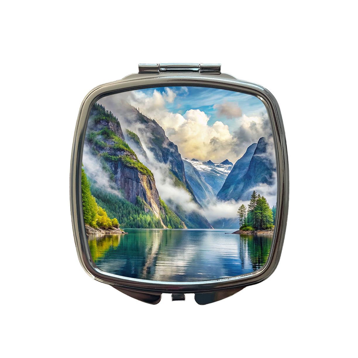 Misty Fjords National Monument Alaska Watercolor Style Small Travel Purse Handbag Pocket Makeup Compact Mirror