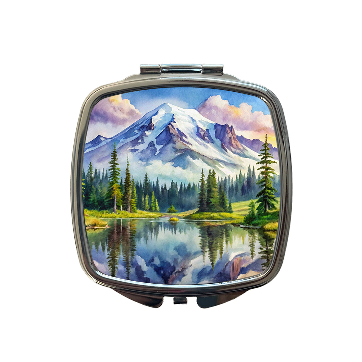 Mount Rainier National Park Washington Watercolor Style Small Travel Purse Handbag Pocket Makeup Compact Mirror