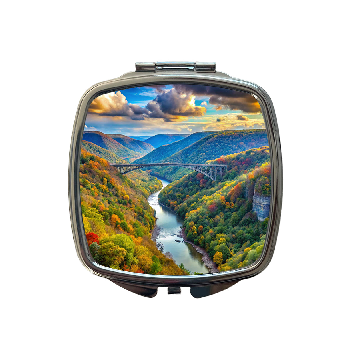 New River Gorge National Park and Preserve West Virginia Watercolor Style Small Travel Purse Handbag Pocket Makeup Compact Mirror