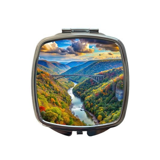 New River Gorge National Park and Preserve West Virginia Watercolor Style Small Travel Purse Handbag Pocket Makeup Compact Mirror