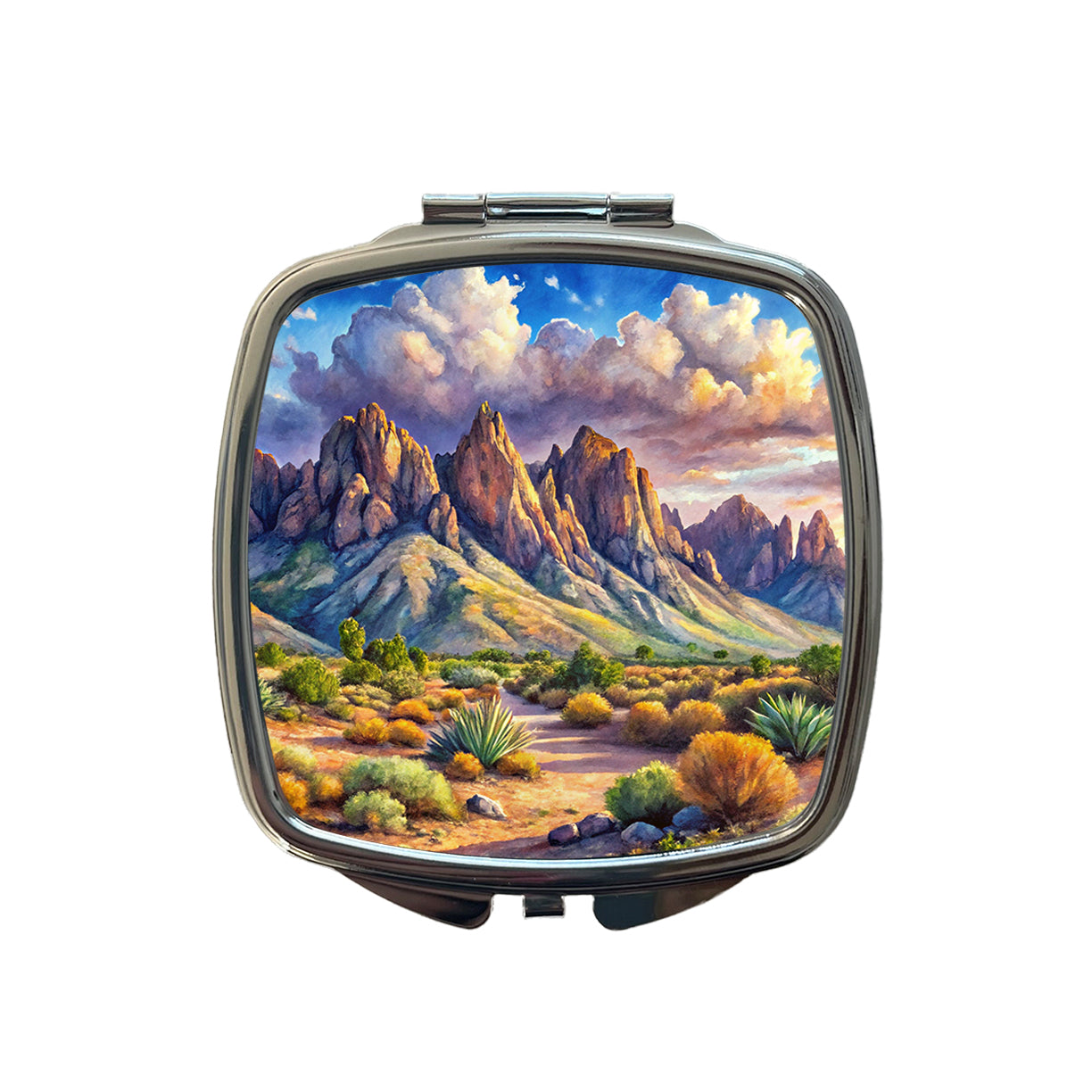 Organ Mountains-Desert Peaks National Monument New Mexico Watercolor Style Small Travel Purse Handbag Pocket Makeup Compact Mirror