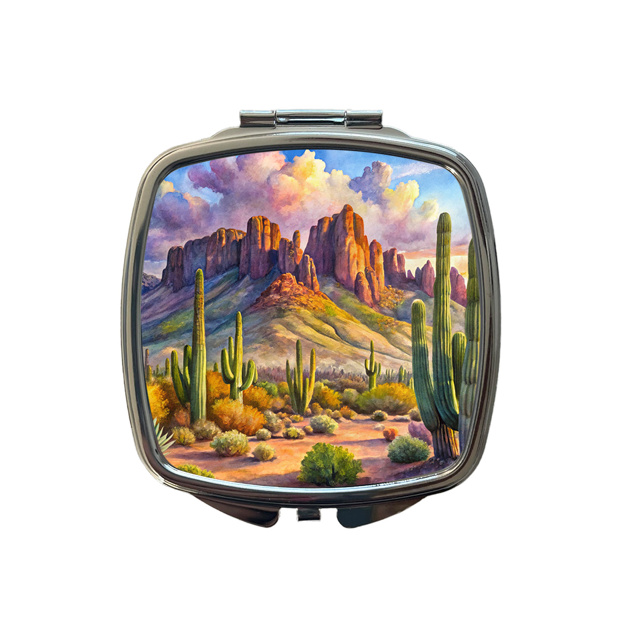 Organ Pipe Cactus National Monument Arizona Watercolor Style Small Travel Purse Handbag Pocket Makeup Compact Mirror