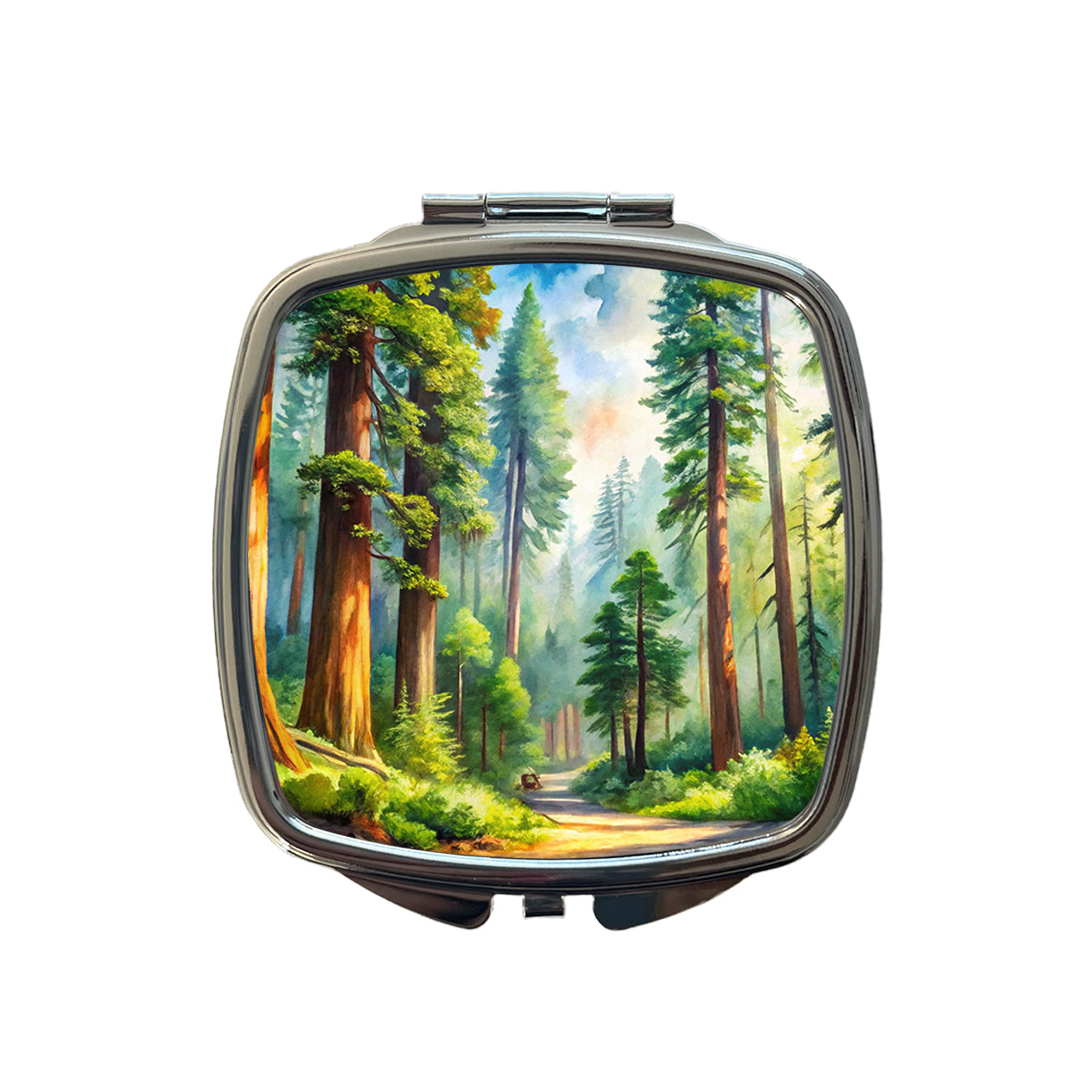 Redwood National Park California Watercolor Style Small Travel Purse Handbag Pocket Makeup Compact Mirror