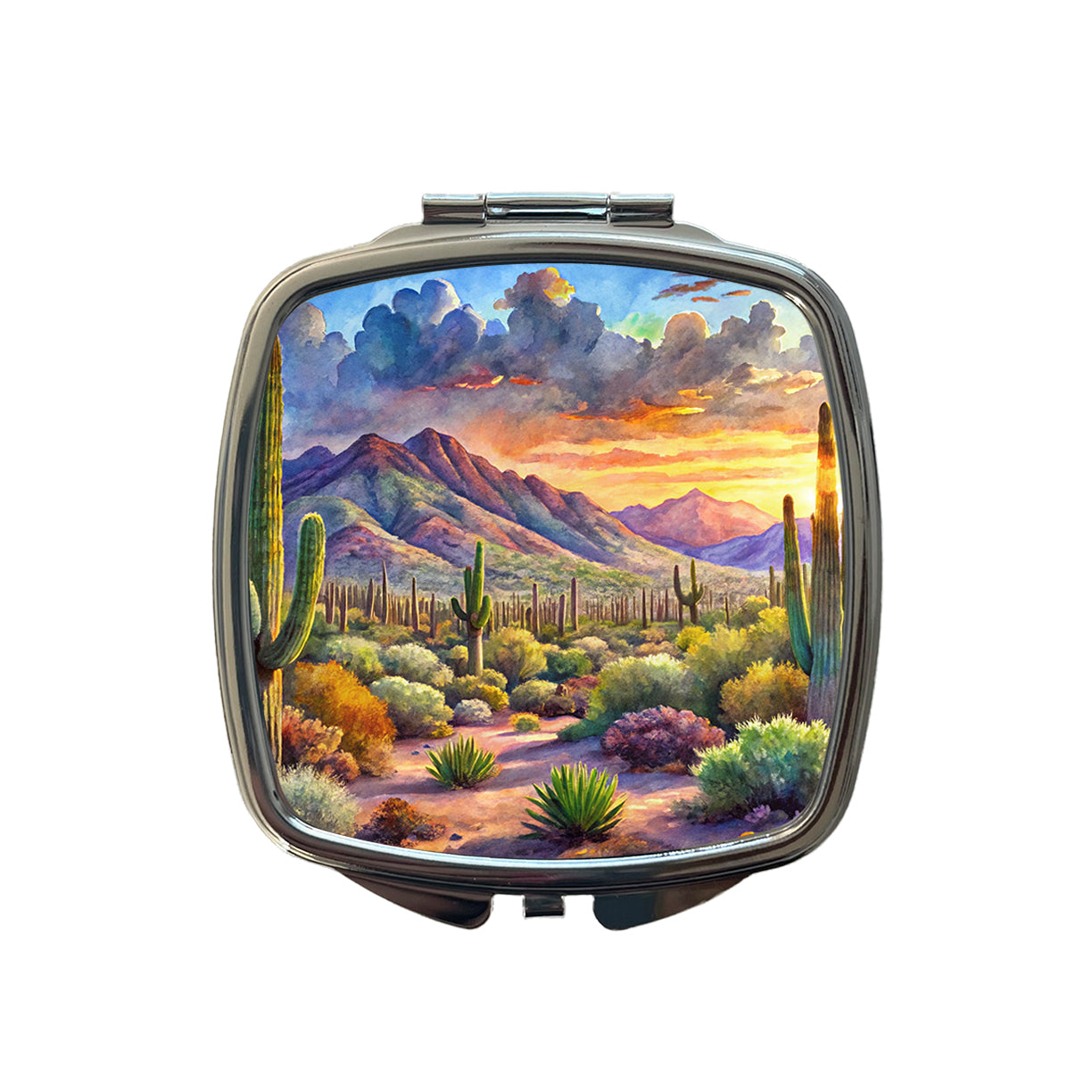 Saguaro National Park Arizona Watercolor Style Small Travel Purse Handbag Pocket Makeup Compact Mirror