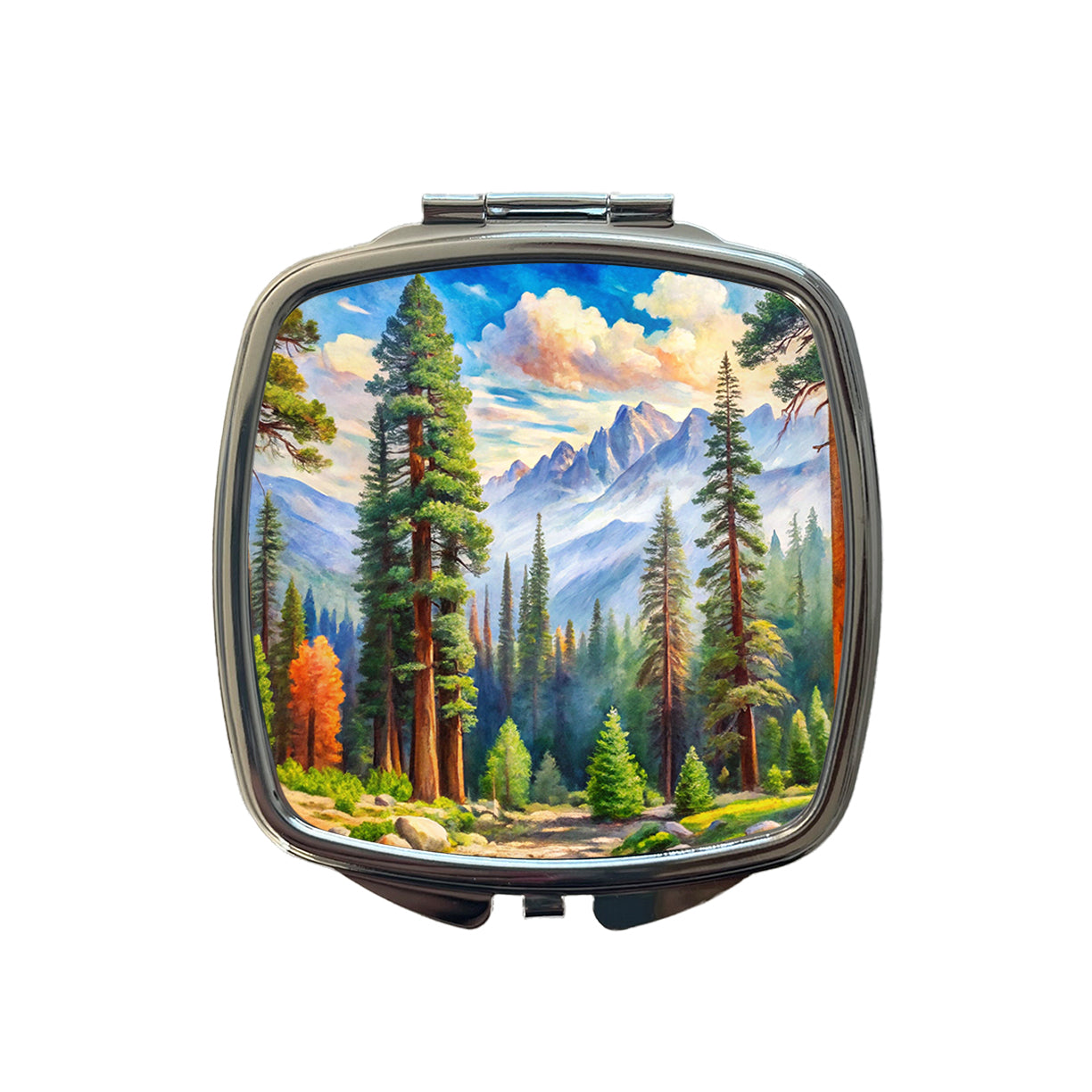 Sequoia National Park California Watercolor Style Small Travel Purse Handbag Pocket Makeup Compact Mirror