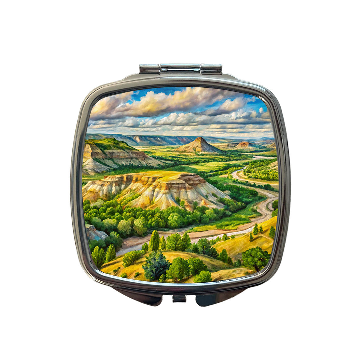 Theodore Roosevelt National Park North Dakota Watercolor Style Small Travel Purse Handbag Pocket Makeup Compact Mirror