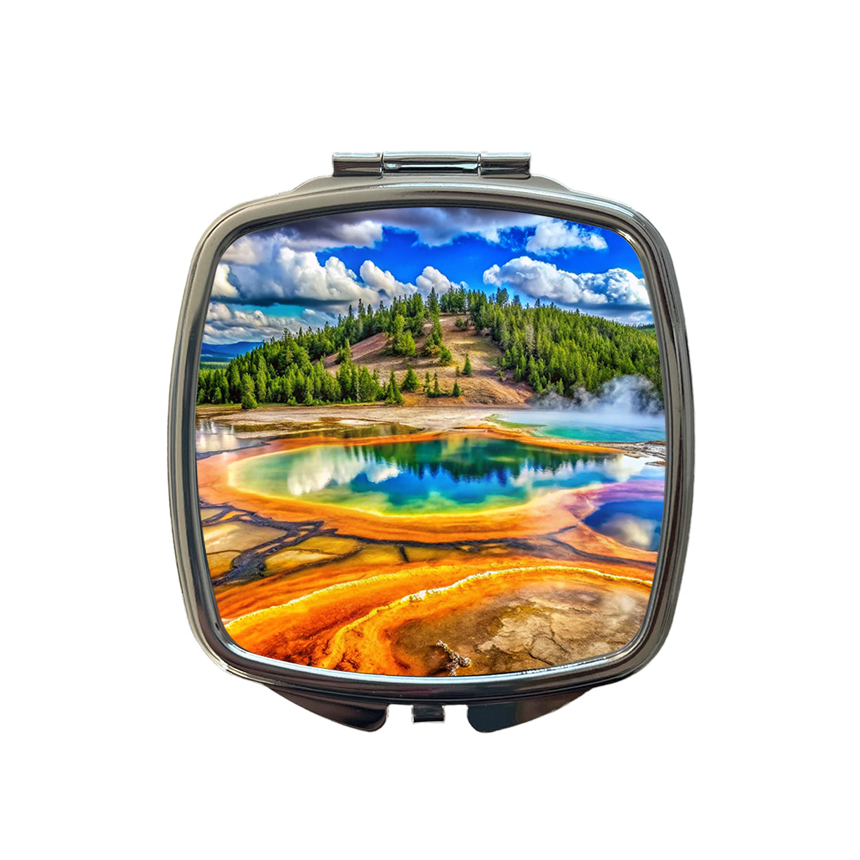 Yellowstone National Park Wyoming Watercolor Style Small Travel Purse Handbag Pocket Makeup Compact Mirror