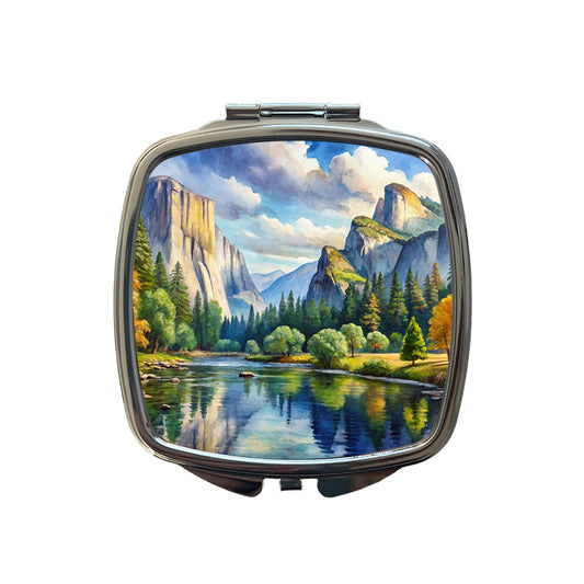 Yosemite National Park California Watercolor Style Small Travel Purse Handbag Pocket Makeup Compact Mirror