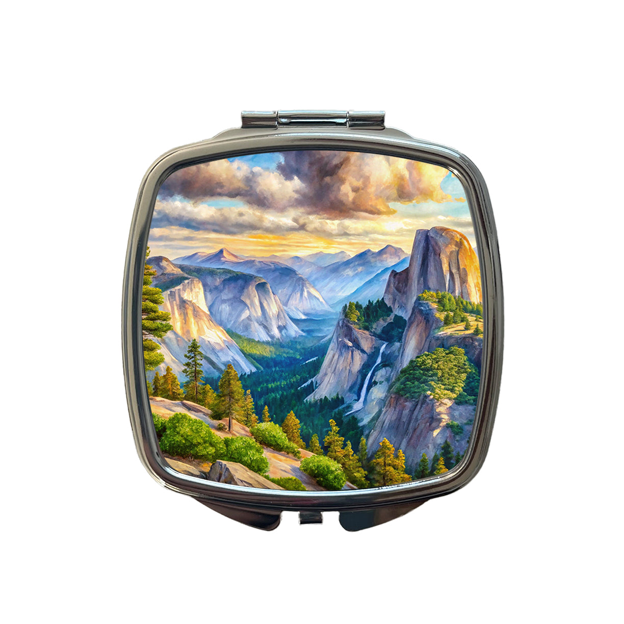 Yosemite National Park Glacier Point Watercolor Style Small Travel Purse Handbag Pocket Makeup Compact Mirror
