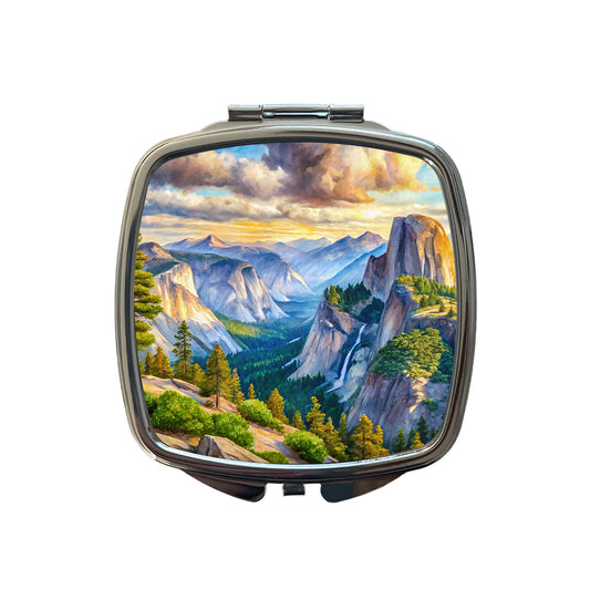 Yosemite National Park Glacier Point Watercolor Style Small Travel Purse Handbag Pocket Makeup Compact Mirror