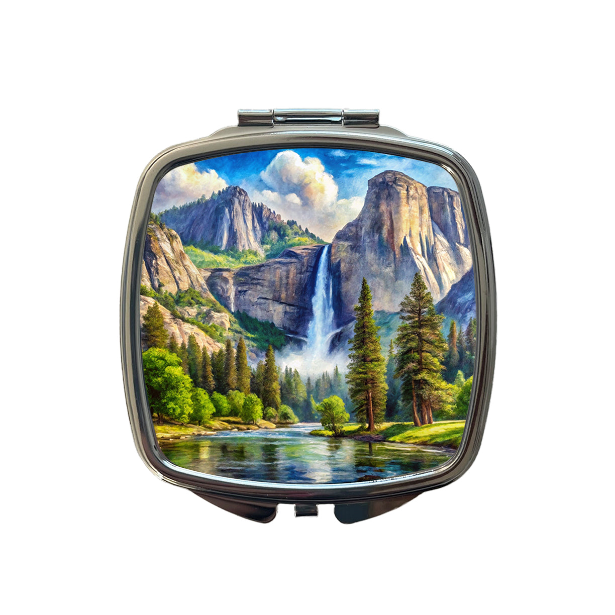 Yosemite National Park Yosemite Falls Watercolor Style Small Travel Purse Handbag Pocket Makeup Compact Mirror