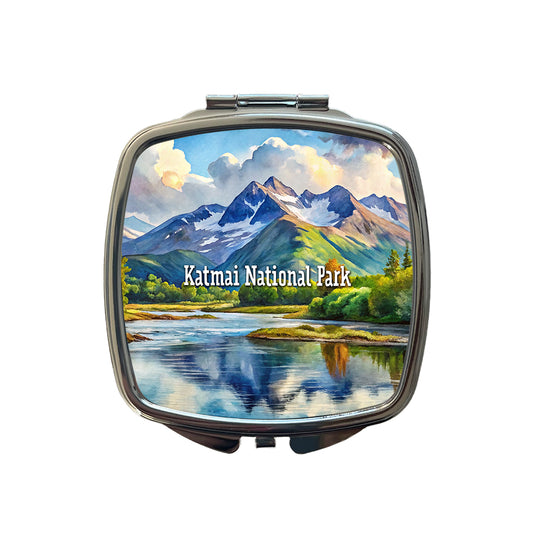 Katmai National Park Alaska Small Travel Purse Handbag Pocket Makeup Compact Mirror