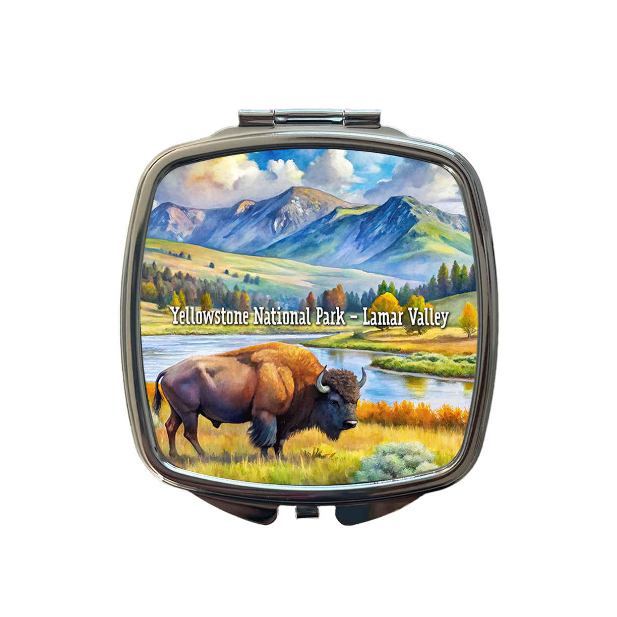 Yellowstone National Park Lamar Valley Small Travel Purse Handbag Pocket Makeup Compact Mirror