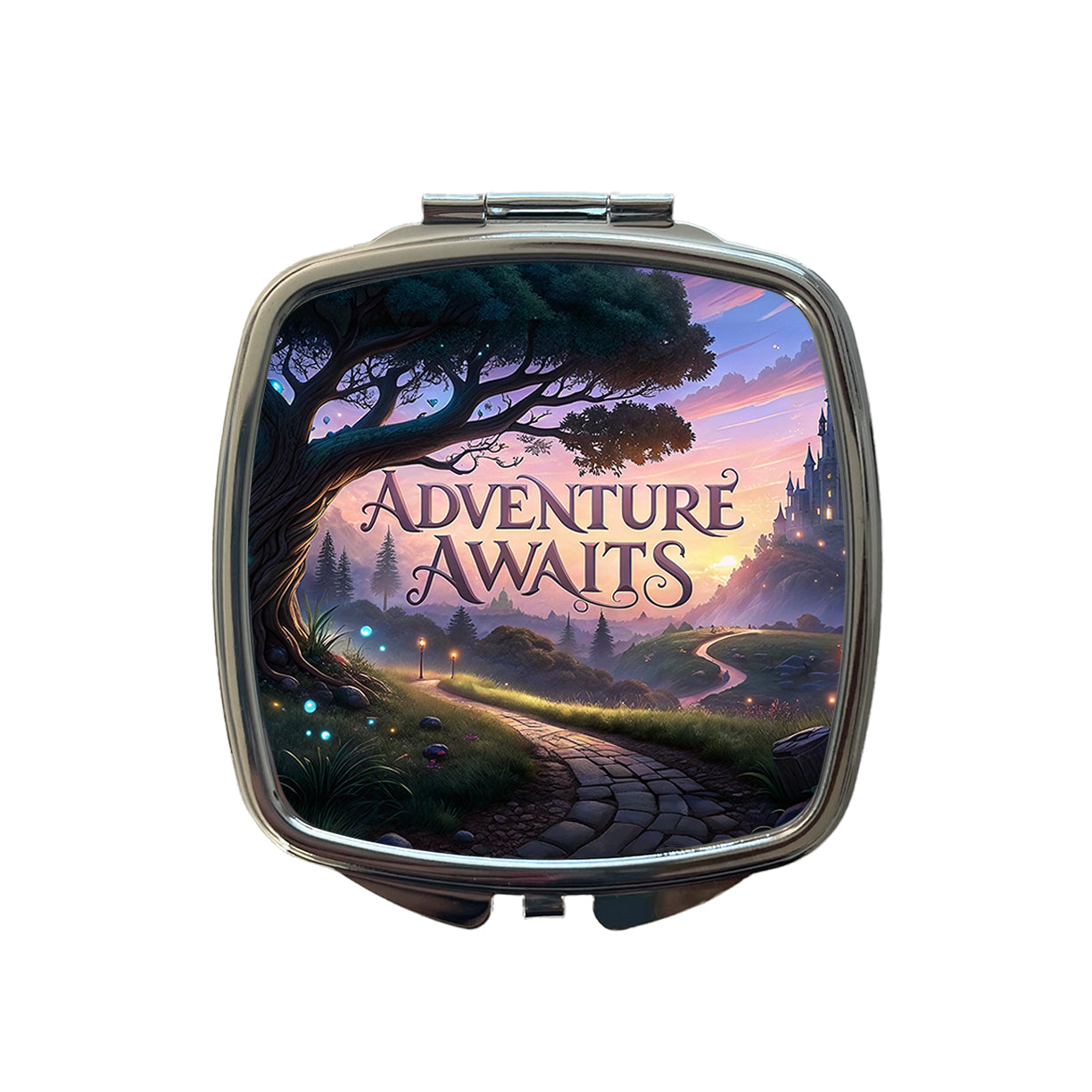 Adventure Awaits Fantasy World Small Travel Purse Handbag Pocket Makeup Compact Mirror