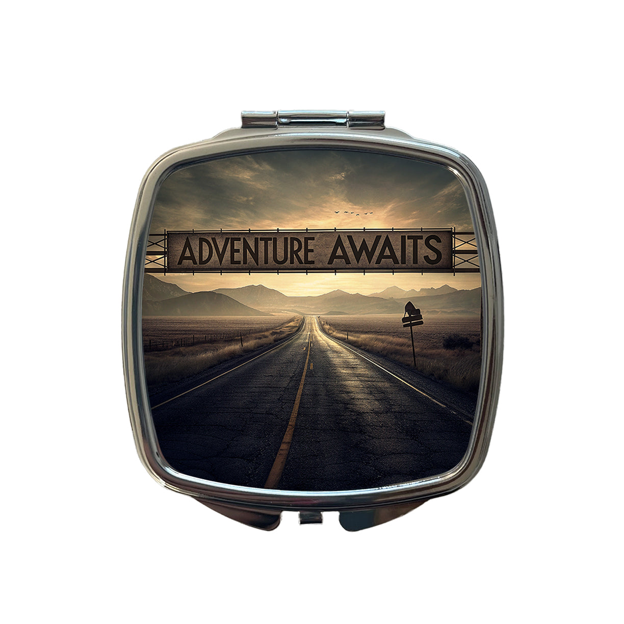 Adventure Awaits Highway Vanishing Point Small Travel Purse Handbag Pocket Makeup Compact Mirror