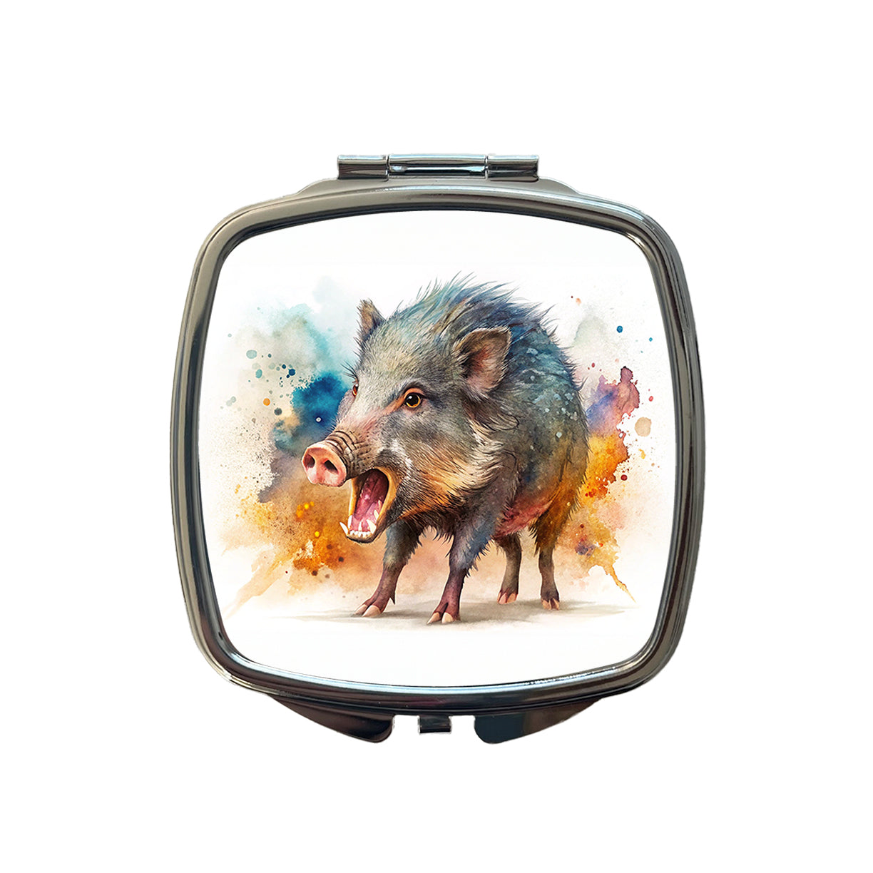 Angry Javelina Watercolor Small Travel Purse Handbag Pocket Makeup Compact Mirror