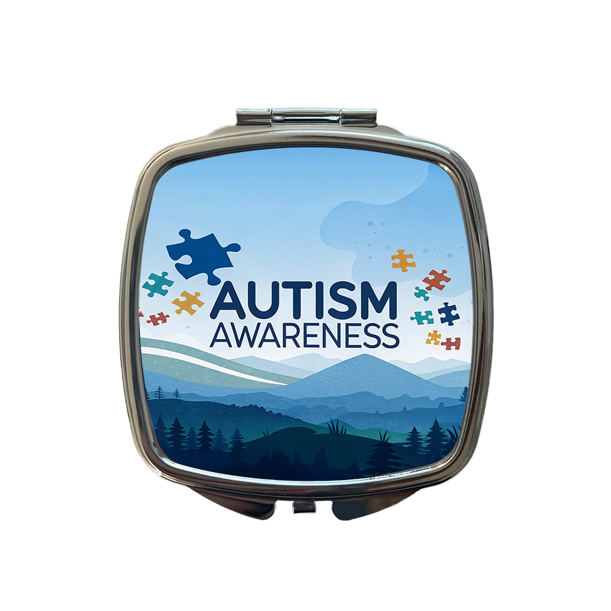Autism Awareness Flying Puzzle Pieces Small Travel Purse Handbag Pocket Makeup Compact Mirror