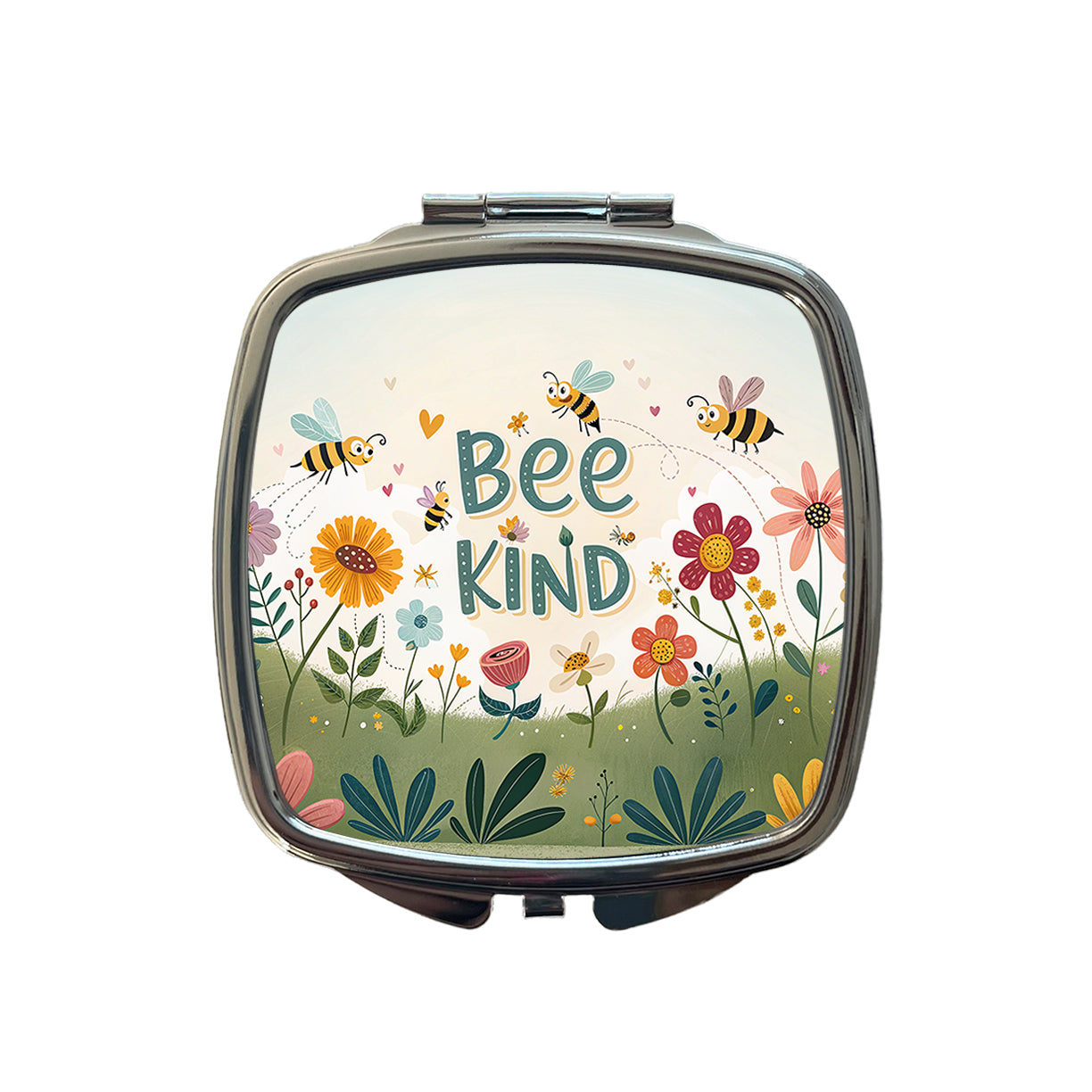 Be Bee Kind With Floral Bees Design Small Travel Purse Handbag Pocket Makeup Compact Mirror