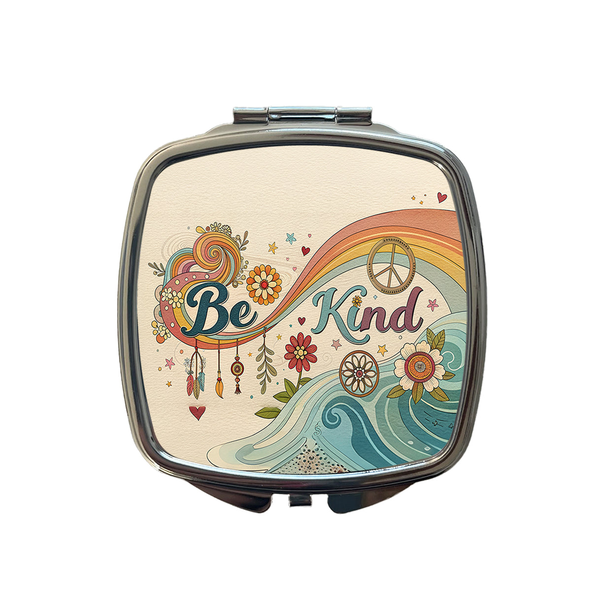 Be Kind Vintage Hippie Design Small Travel Purse Handbag Pocket Makeup Compact Mirror