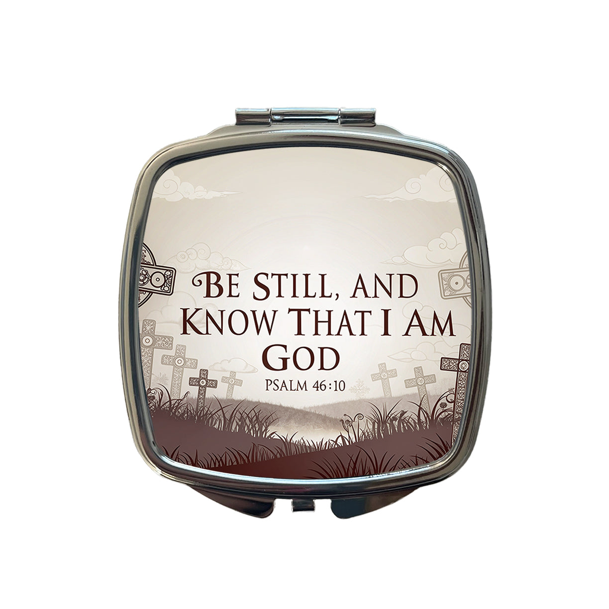Be Still And Know That I Am God Psalm 46-10 Crosses Small Travel Purse Handbag Pocket Makeup Compact Mirror