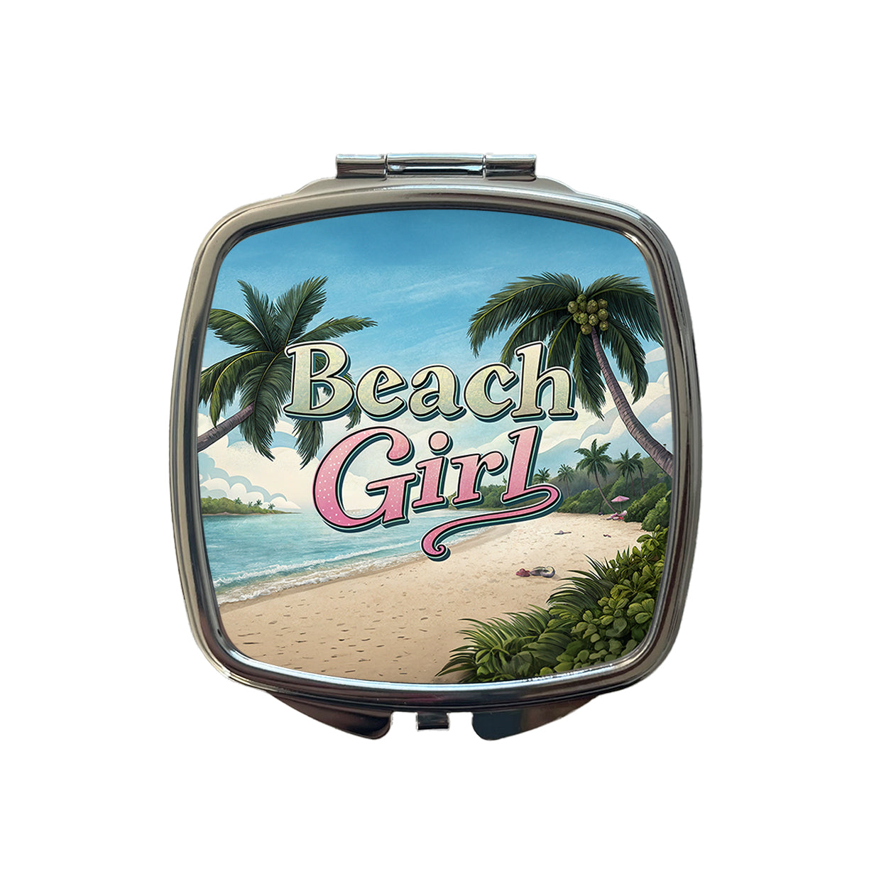 Beach Girl Tropical Beach Palm Trees Small Travel Purse Handbag Pocket Makeup Compact Mirror
