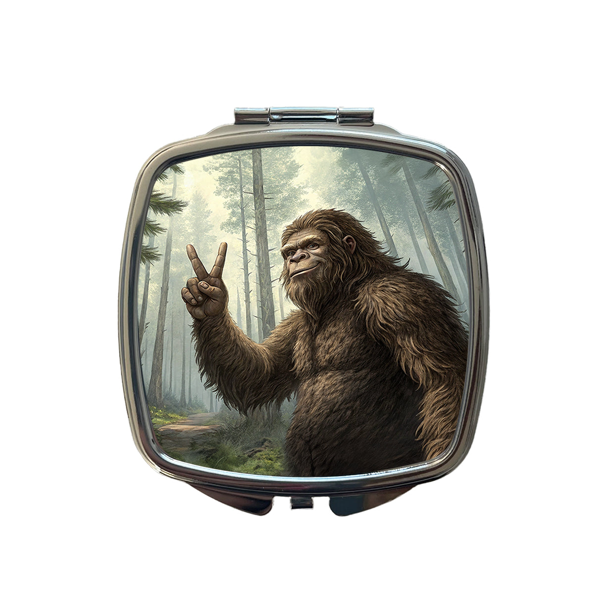 Big Foot Giving The Peace Sign Small Travel Purse Handbag Pocket Makeup Compact Mirror
