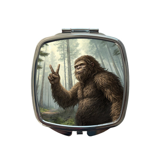 Big Foot Giving The Peace Sign Small Travel Purse Handbag Pocket Makeup Compact Mirror