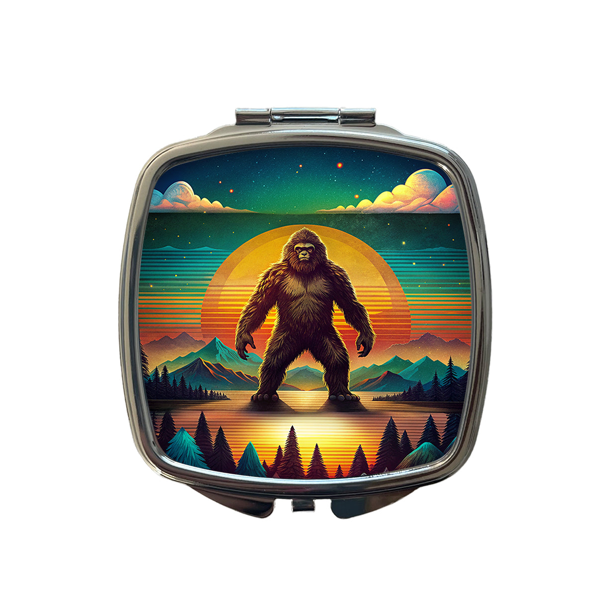 Big Foot Retro Sunset Small Travel Purse Handbag Pocket Makeup Compact Mirror