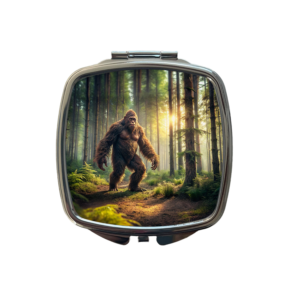 Big Foot Strolling Through The Forest Small Travel Purse Handbag Pocket Makeup Compact Mirror