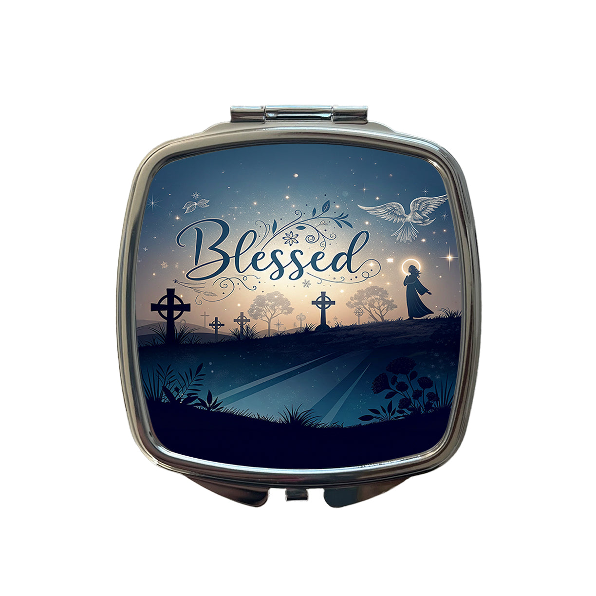 Blessed Religious Crosses Small Travel Purse Handbag Pocket Makeup Compact Mirror