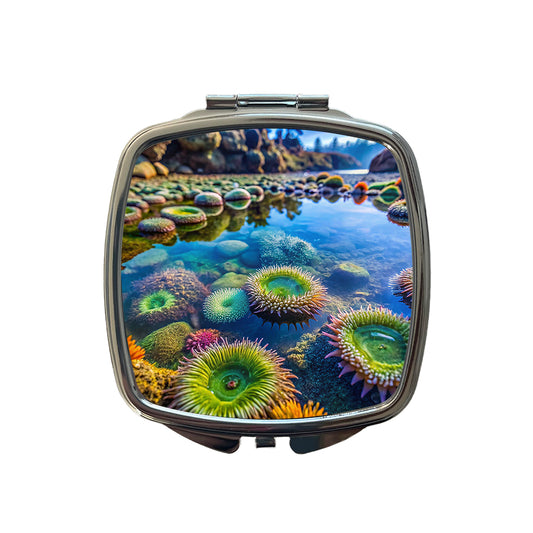 Colorful Ocean Beach Tide Pool Small Travel Purse Handbag Pocket Makeup Compact Mirror