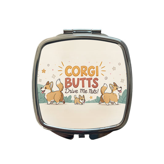 Corgi Butts Drive Me Nuts Dog Funny Cartoon Small Travel Purse Handbag Pocket Makeup Compact Mirror
