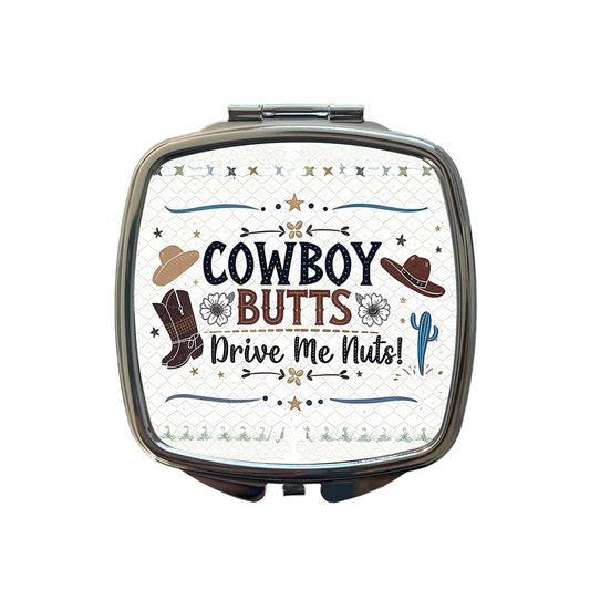 Cowboy Butts Drive Me Nuts Funny Small Travel Purse Handbag Pocket Makeup Compact Mirror