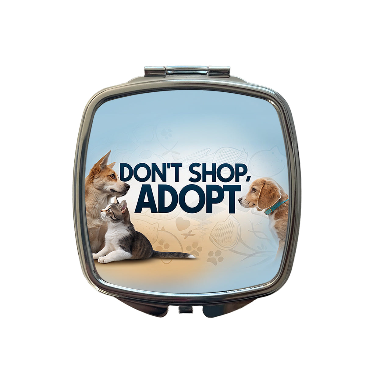 Don't Shop Adopt Dog Cat Rescue Small Travel Purse Handbag Pocket Makeup Compact Mirror