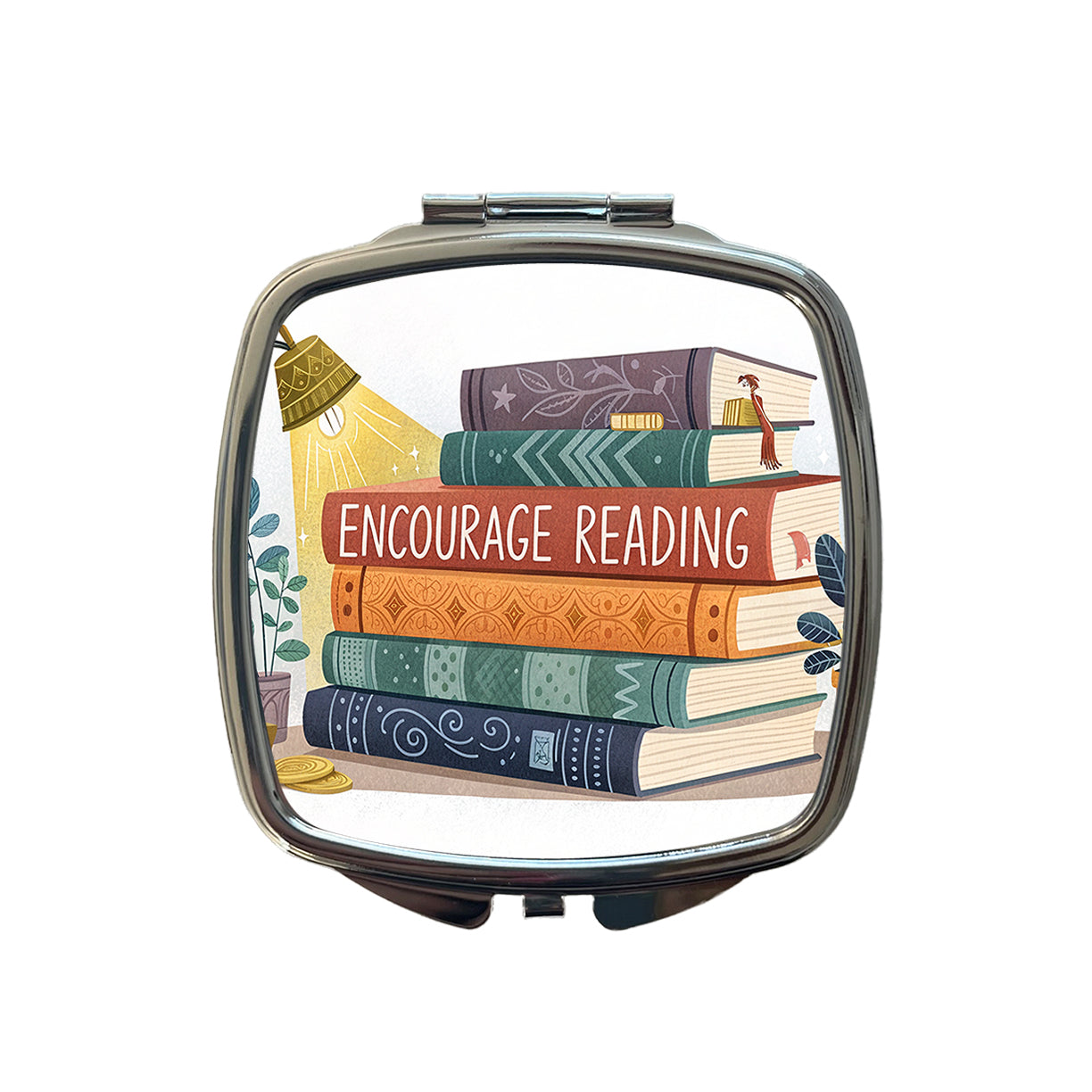 Encourage Reading Stack of Books Small Travel Purse Handbag Pocket Makeup Compact Mirror
