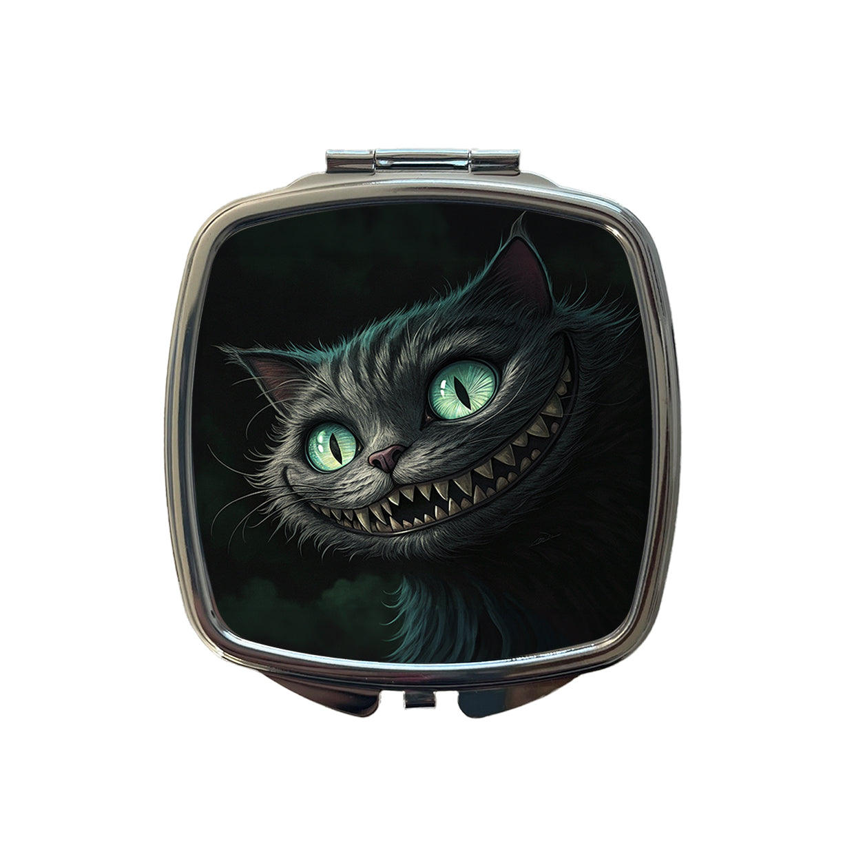Evil Cheshire Cat Grinning On Black Small Travel Purse Handbag Pocket Makeup Compact Mirror