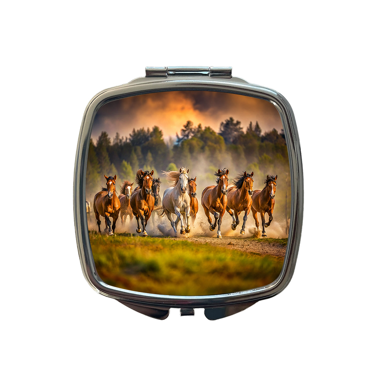Galloping Horses on the Plain Small Travel Purse Handbag Pocket Makeup Compact Mirror